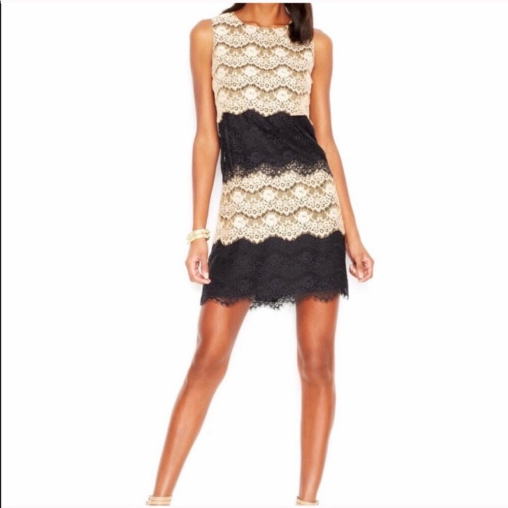 Jessica Simpson Cream/Black Tiered Lace Cocktail Dress size 2